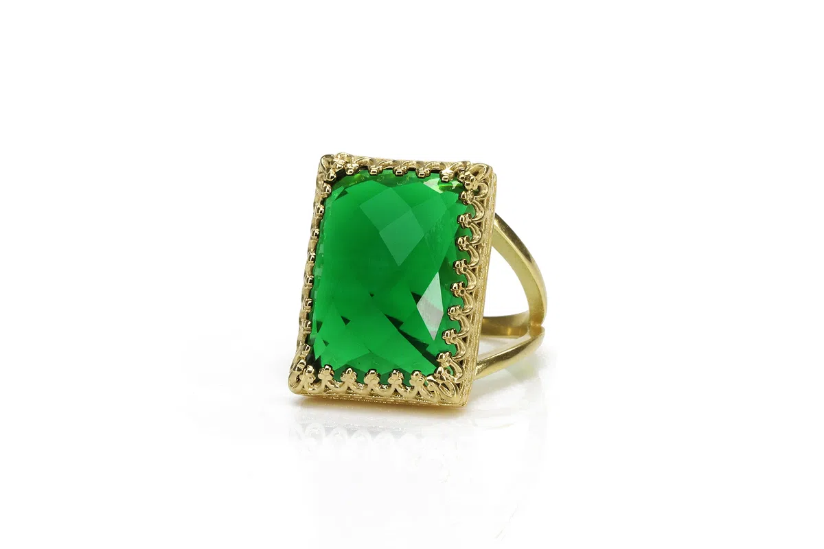 Anillo de Anémona Esmeralda en Oro - Anillo de Mayo, Declaración, Piedras Preciosas - Hecho a Mano - Joyas Artesanales