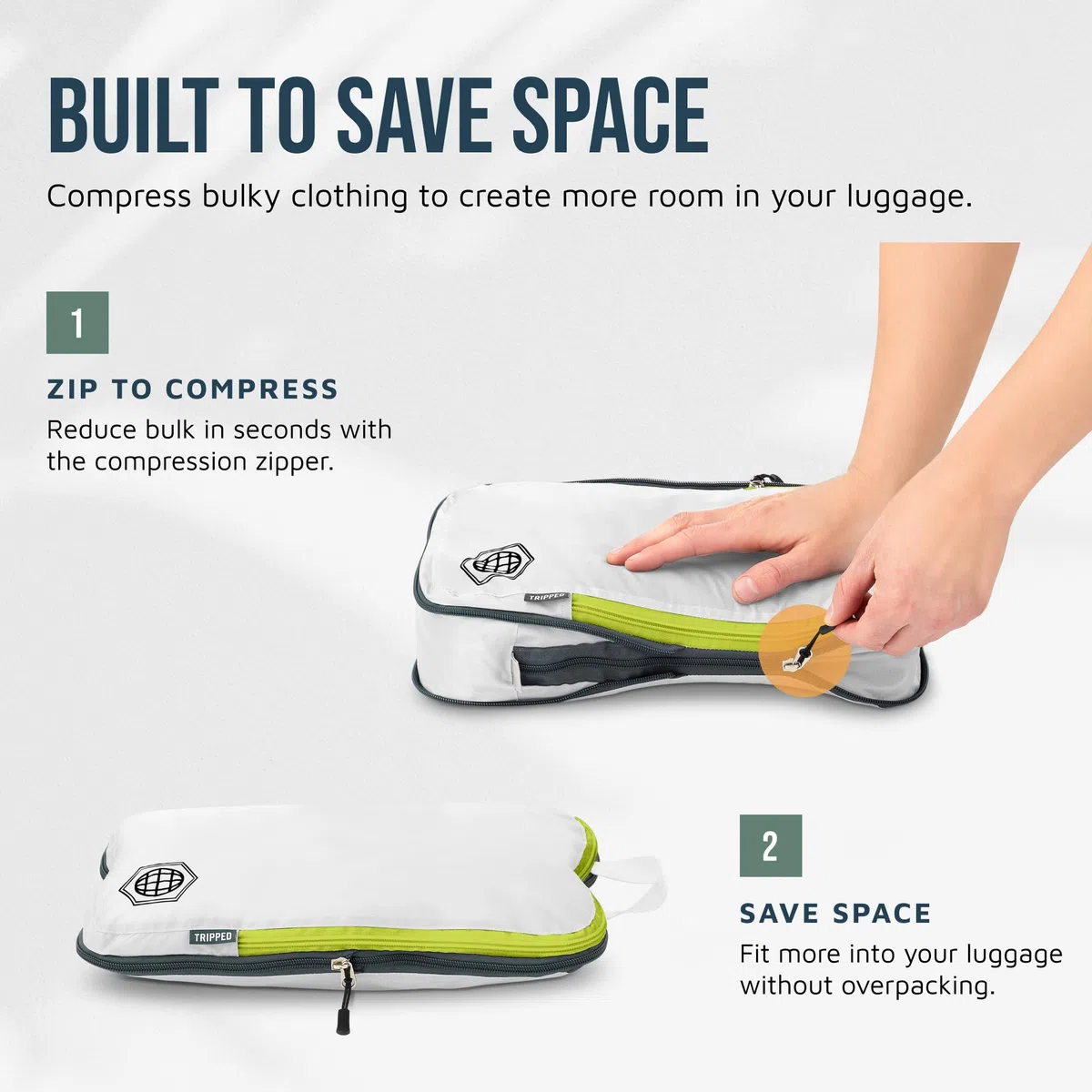 TRIPPED Travel Gear - Cubos de embalaje grandes para viajes, cubos de compresión extragrandes, organizadores de equipaje, juego de 7 piezas, ultraligeros, expandibles/bolsas de compresión para ropa de