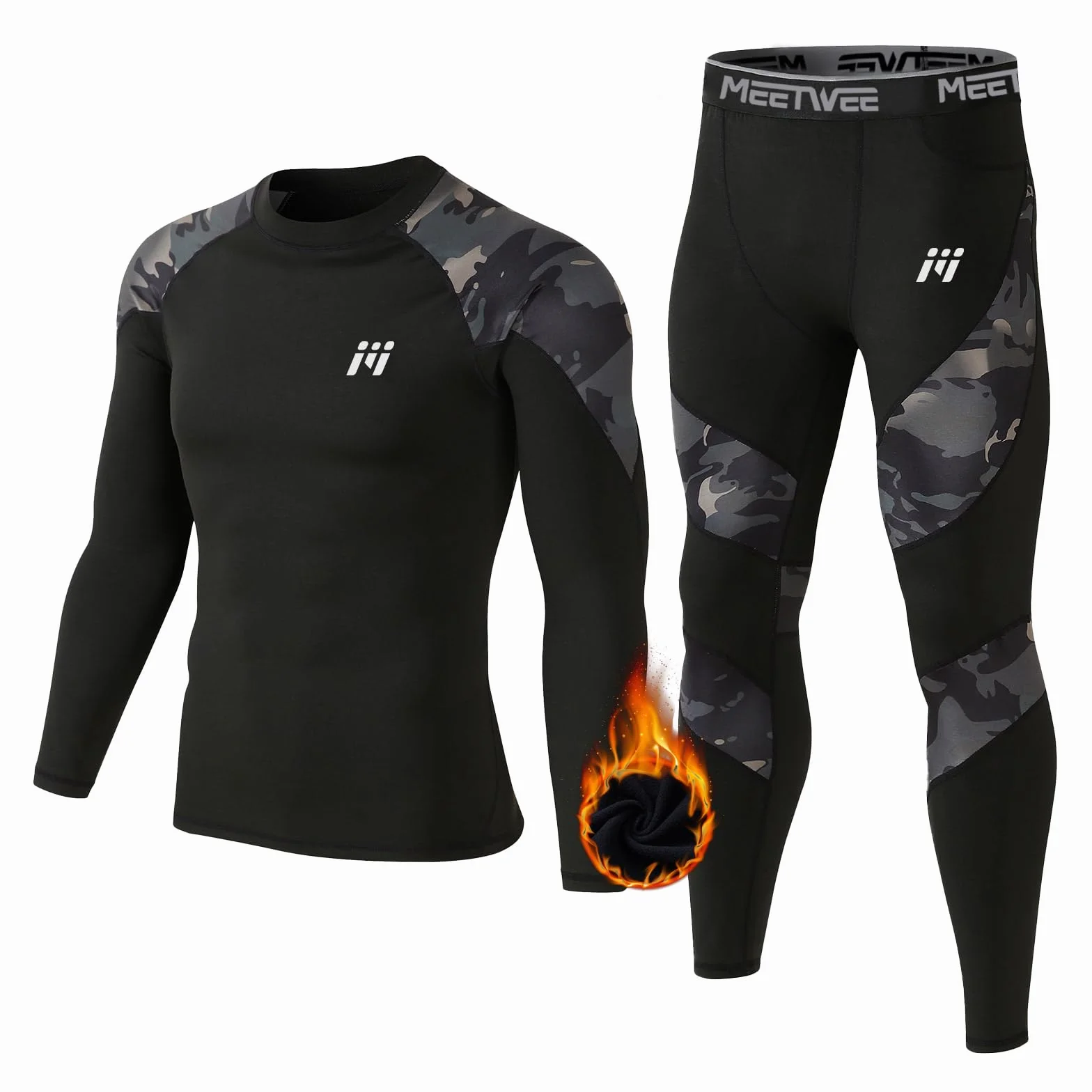 MEETWEE Ropa Interior TéRmica Hombre, Capa Base De Invierno, Manga Larga, Calzoncillos Largos, CompresióN De Secado RáPido, Parte Superior E Inferior para Esquí Deportivo, Correr, Senderismo