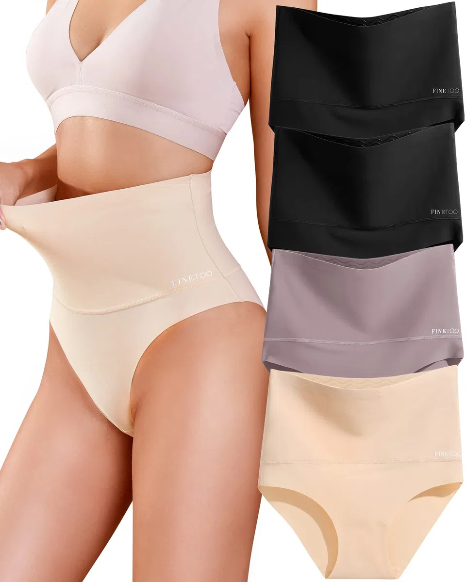 FINETOO Pack de 4 Calzoncillos para Mujer, Cintura Alta, Bragas sin Costuras, Ropa Interior de Cintura Alta, Ropa Interior sin Costuras, Paquete S-3XL., A-4er, 3XL