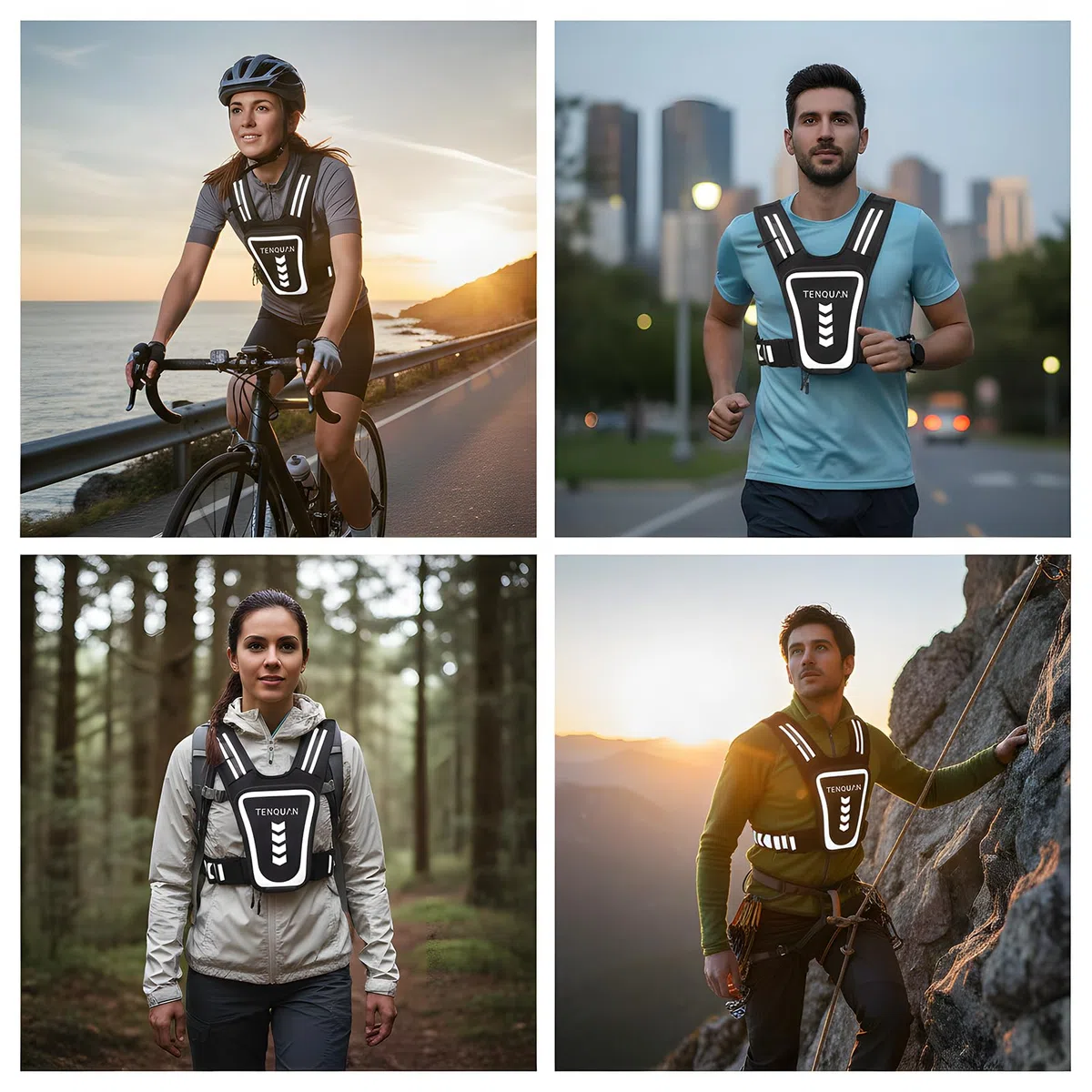 Chaleco para correr, chaleco reflectante ajustable para teléfono con bolsa impermeable y soporte para llaves, chalecos ligeros para correr para hombres y mujeres (negro)