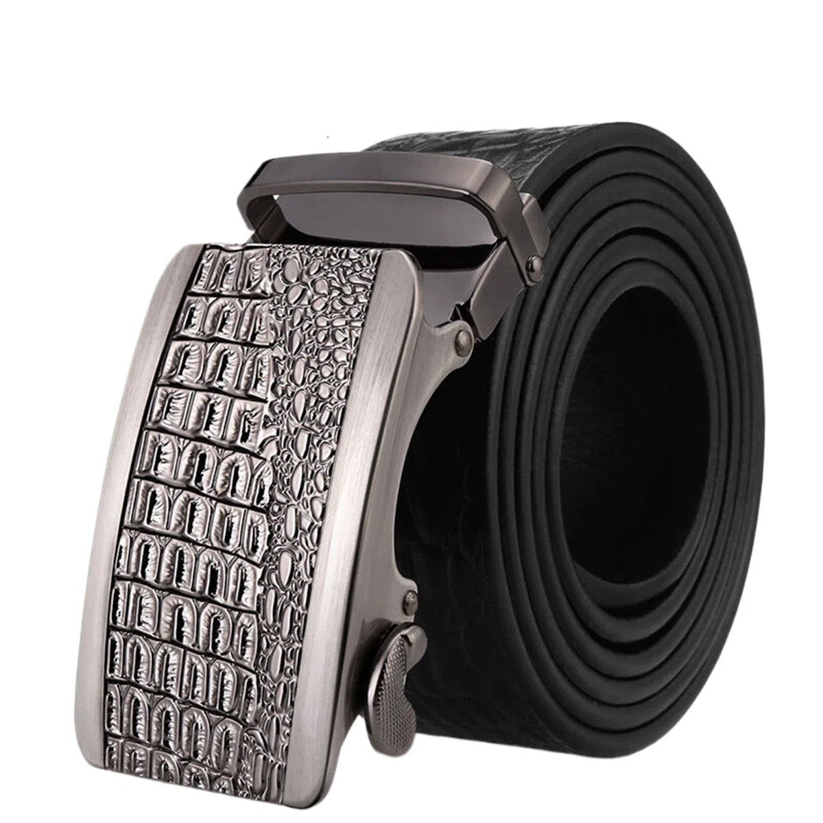 Cinturones Hombre Trinquete, Cinturones de Cuero Genuino Ajustable Negocio, Cinturón Lujo Casual Moda con Hebilla Metal Automática Grabada 3D en Aleación,Marrón,125CM/49.2''