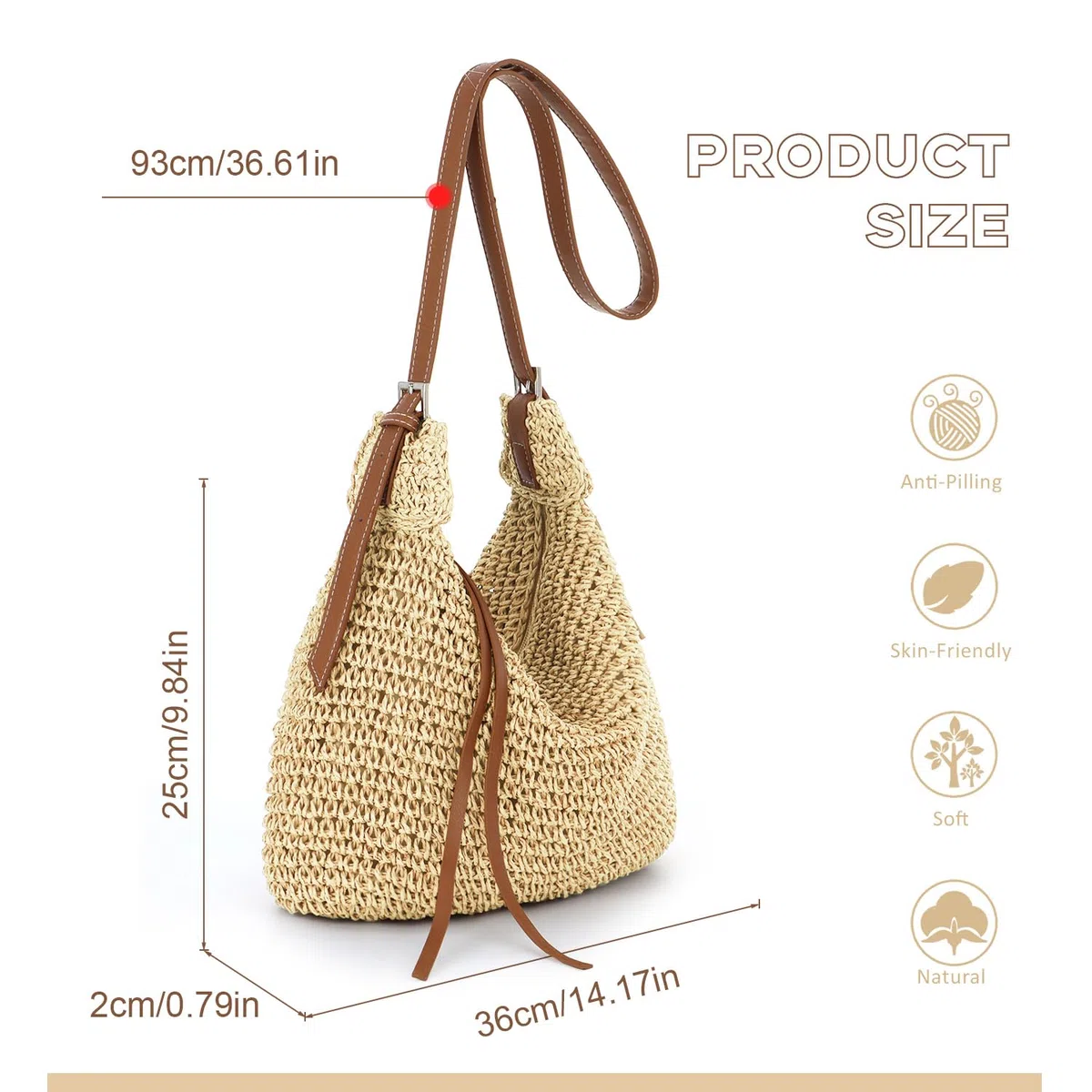 EVEOUT Bolso Bandolera de Rafia para Mujer Bolso Paja Tejido Liviano de Verano Boho para Playa Vacaciones Diario
