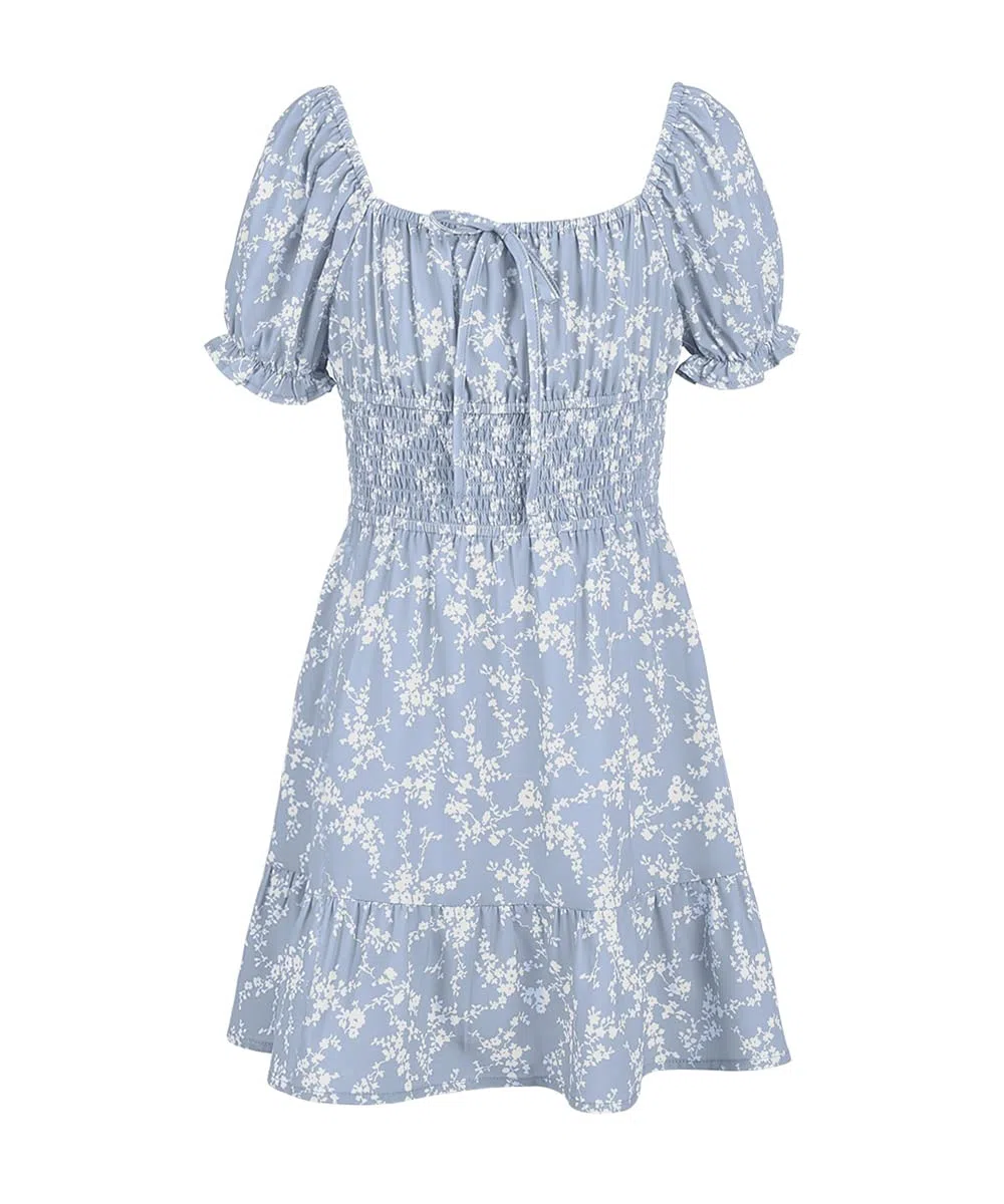Goranbon Vestido floral de verano para niñas 2025, manga abombada, cuello cuadrado, fruncido, vestido de sol