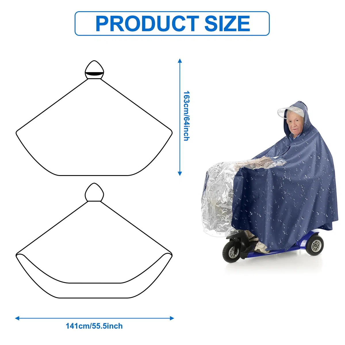 Protector de lluvia para scooter de movilidad, poncho de lluvia para vehículos eléctricos, impermeable para movilidad y scooter, con capucha y panel transparente