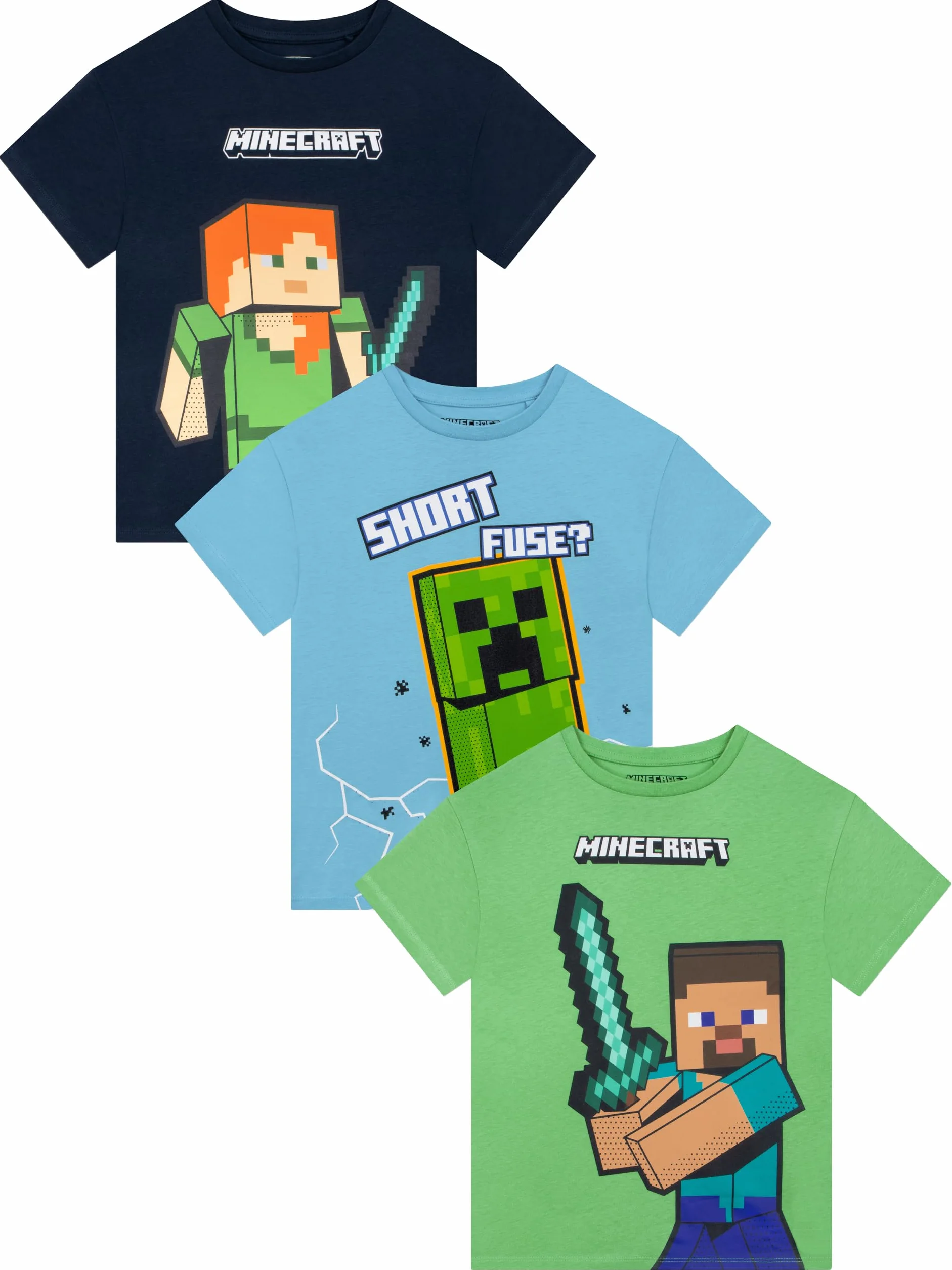 Minecraft Camisetas para Niño, Pack De 3 Camisetas Gaming para Niños, Lote De Camiseta Infantiles
