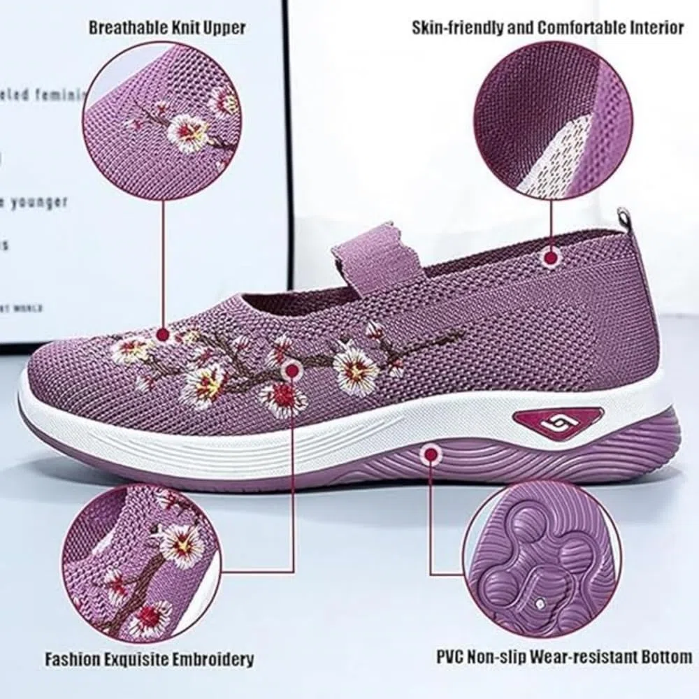Genérico Zapatos Ortopédicos para Mujer, Verano 2025, De Tela Bordada, con Soporte para El Arco, Deportivos, Talla Grande