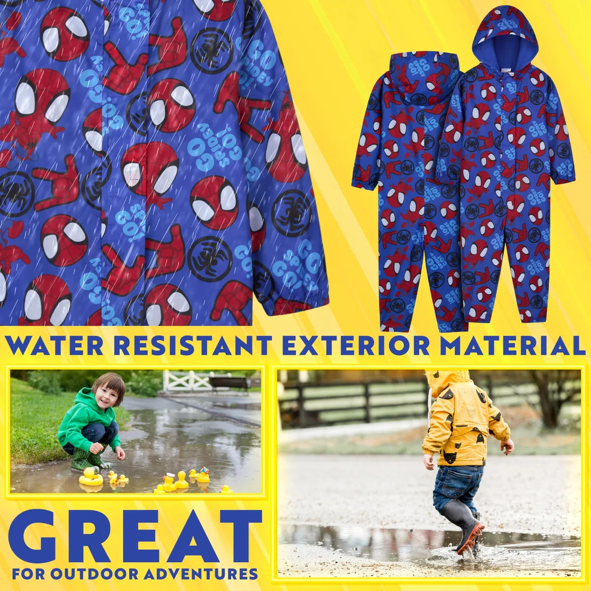 Marvel Spidey Mono Impermeable Niños y Pequeños con Capucha y Cremallera Traje Chubasquero Poncho Superhéroe Forro Polar