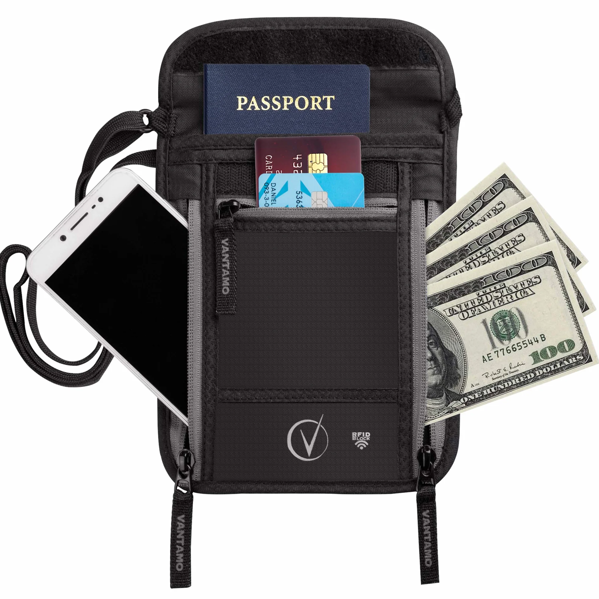 Portadocumentos Viaje De Cuello con Bloqueo RFID - Apta para Funda Pasaporte con Tapa - Tanto Cartera Hombre como Cartera Mujer