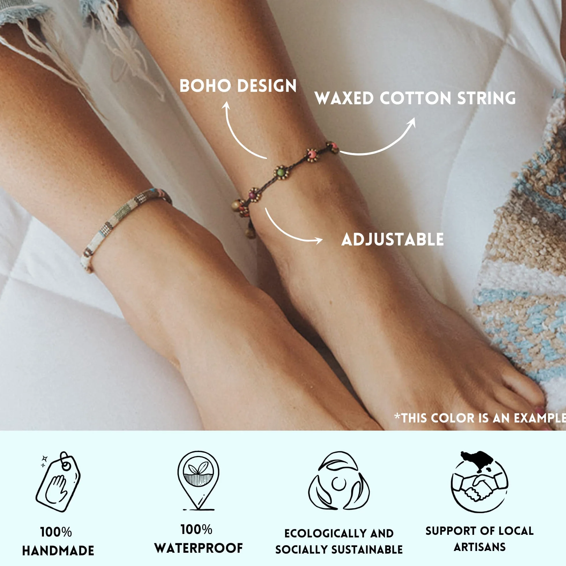 Made by Nami - Pulsera de tobillo para mujer y niña, diseño de surfista con perlas para fiesta y playa hecha a mano - Goa Hippie - Tobillera multicolor oriental