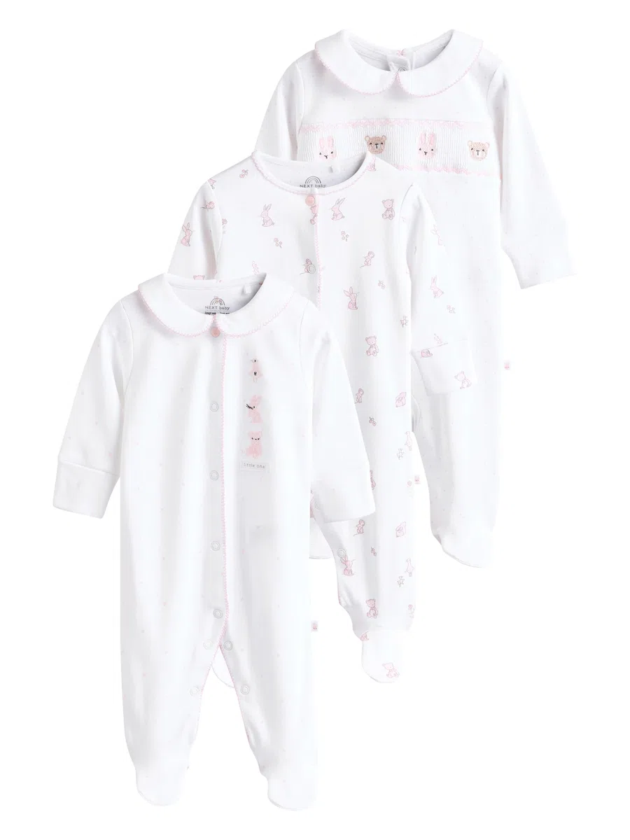 NEXT Bebés niña Pack de 3 Pijamas Tipo Pelele con Cuello para bebé