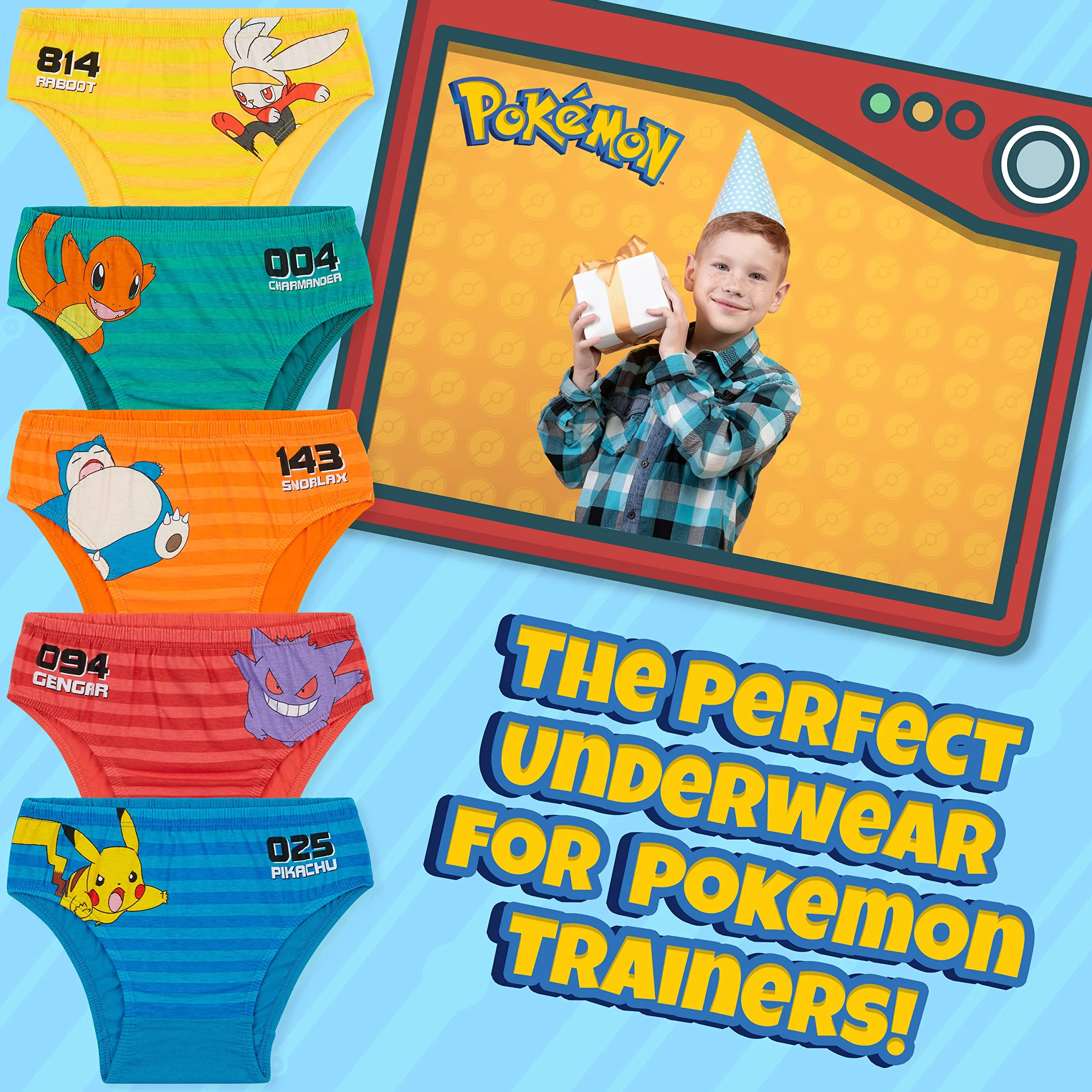 Pokémon Calzoncillos de Algodón, Ropa Interior para Niños, Pack de 5