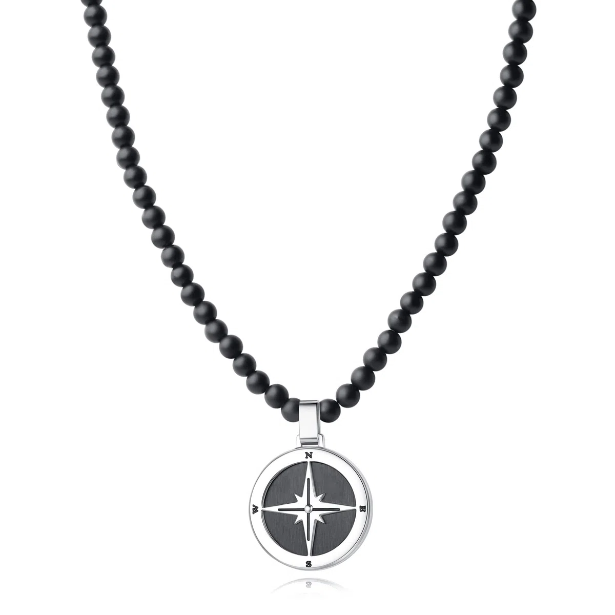 GAVU Collar de Hombres de Cristal Natural y Acero Inoxidable con Colgante Brújula