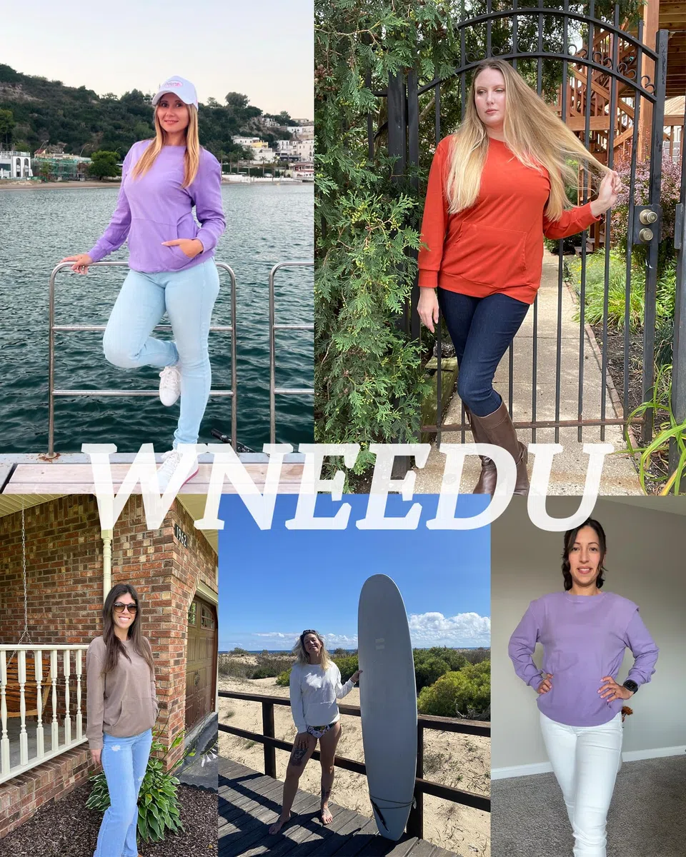 WNEEDU Señoras Sudaderas de Manga Larga Sudaderas Casual con Bolsillos