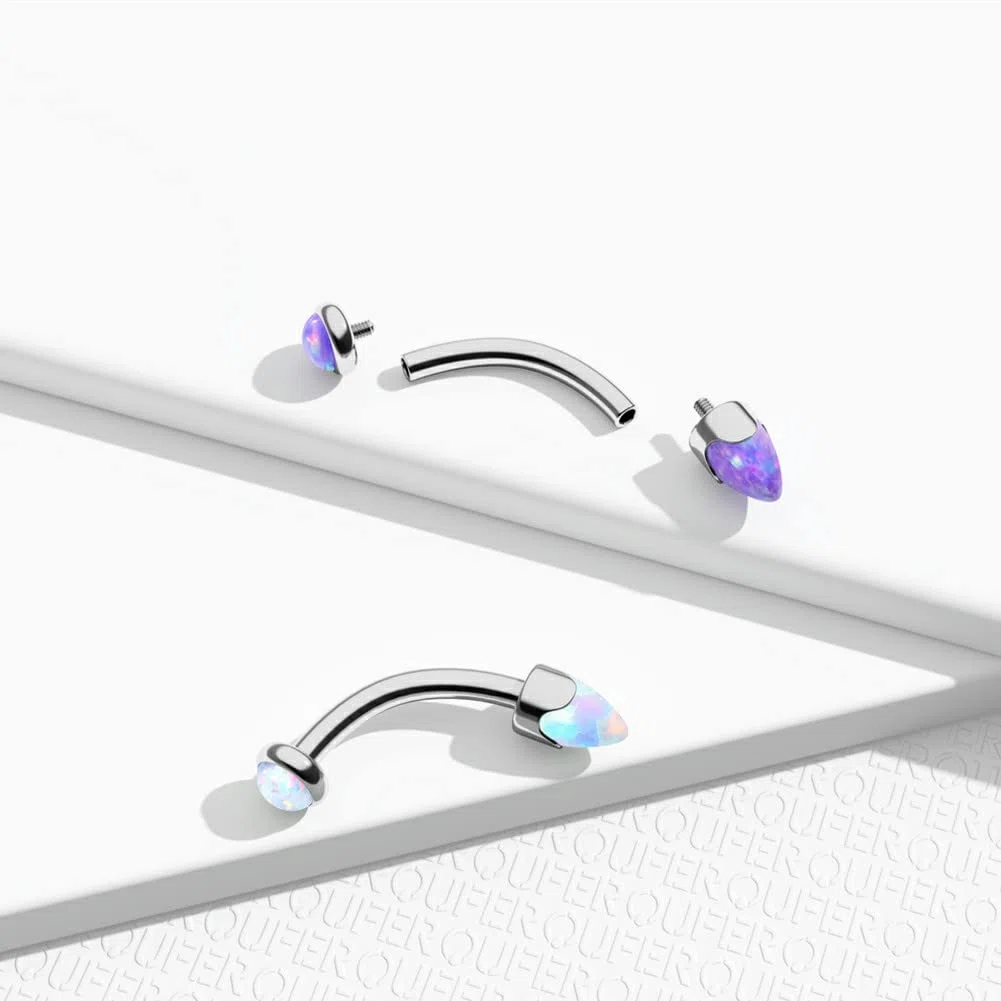 OUFER G23 Piercing de titanio curvo con barra de ópalo de 16 g, barra de ópalo con rosca interna de 8 mm, labret inferior, labio, orbital, caracola, tragus, cejas, regalo para mujeres y hombres