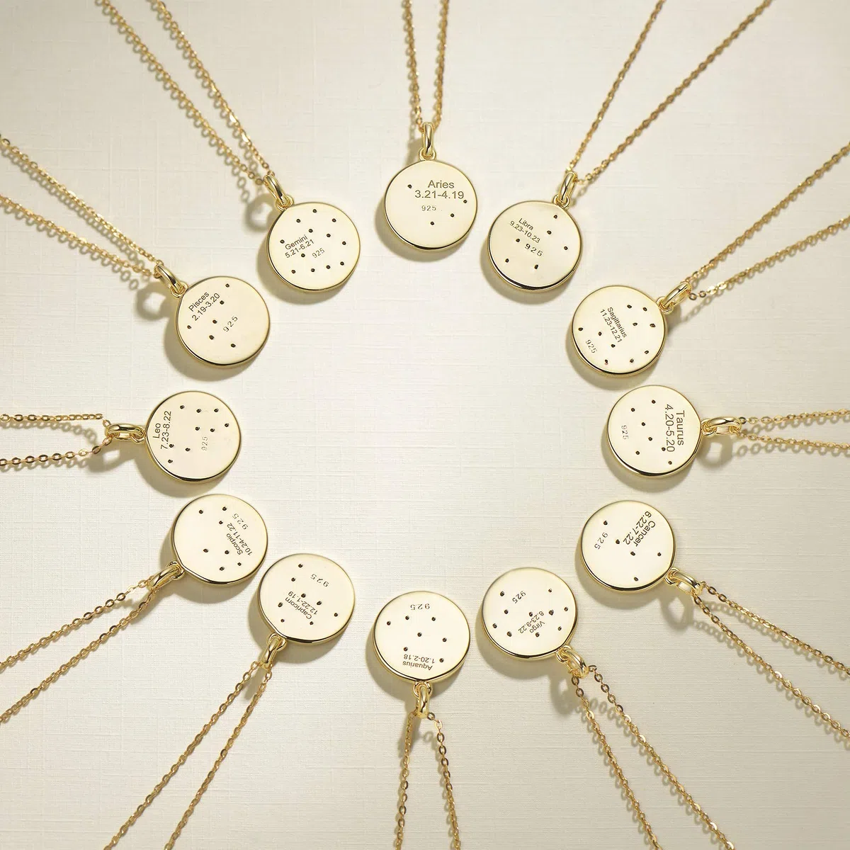 FANCIME Collar con Colgante de Signos del Zodiaco Constelaciones Horoscopo Collar para Mujer de Plata de Ley 925 Chapada Oro Amarillo y Circonita Cúbica - Longitud Cadena: 40 + 5 cm