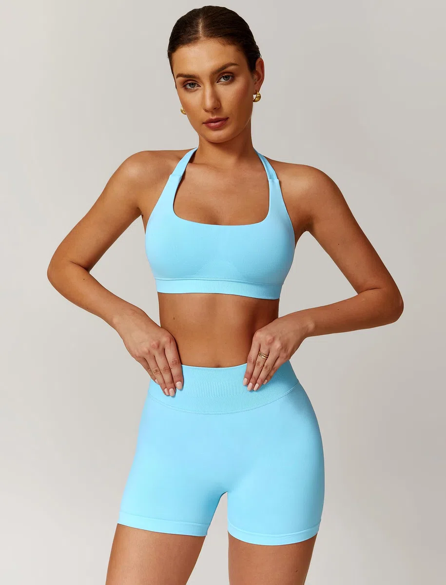 IMEKIS Conjunto de gimnasio de 2 piezas para mujer, sujetador deportivo con cintura alta, pantalones cortos, ropa deportiva, jogging, pilates, entrenamiento, traje deportivo