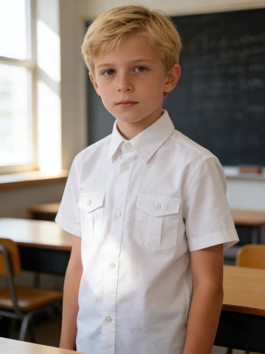 Niños Manga Corta para Escuela: Chicos Botón Cuello Vestido Moda Camisas