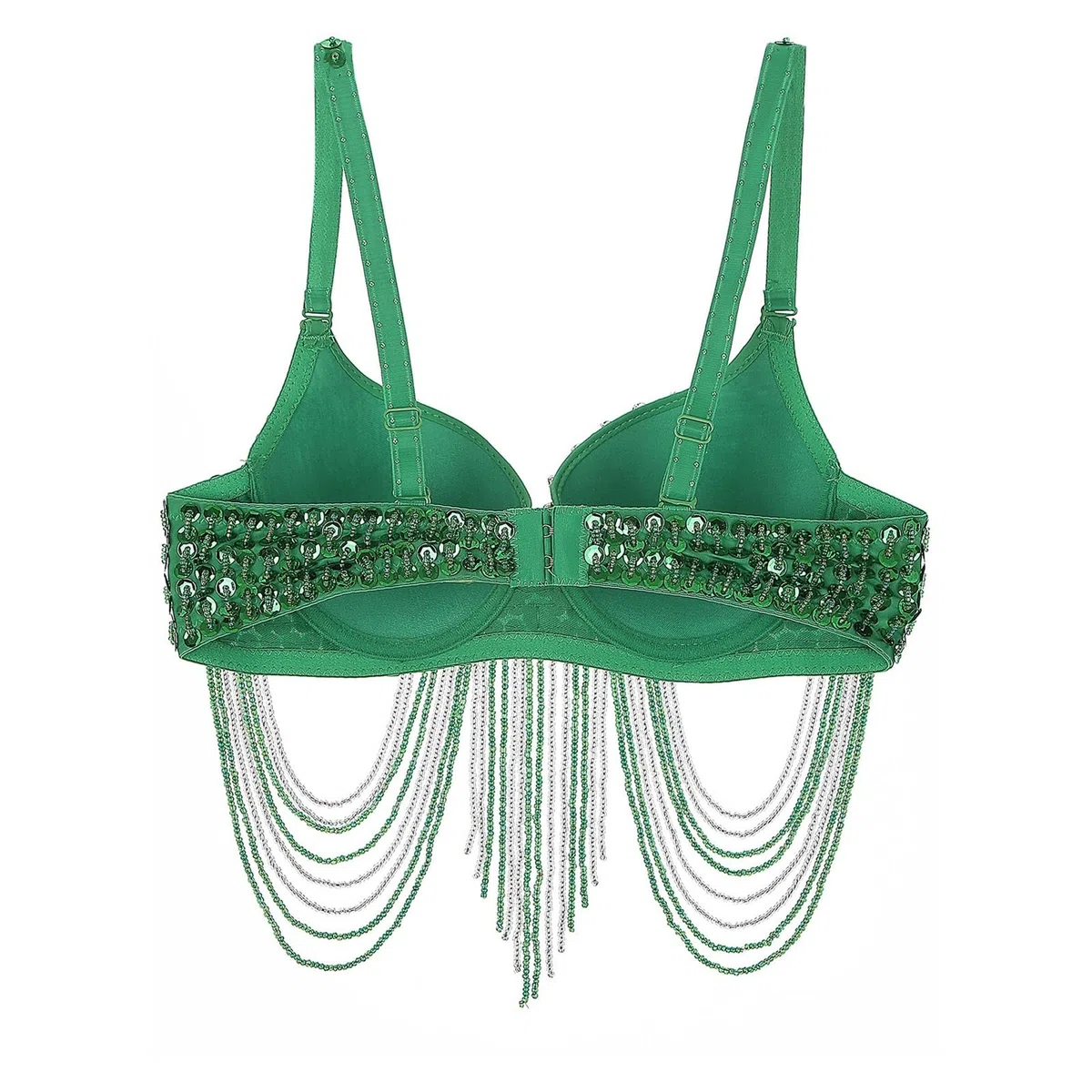 Push up Corsé Bustier Crop Top Top de danza del vientre for mujer, corsé brillante, top corto con flecos, lentejuelas y diamantes de imitación, sujetador de discoteca con tirantes finos, bustier con a