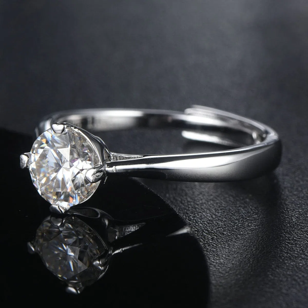 Anillos de boda únicos de plata de ley, anillos ajustables para adolescentes, anillo de compromiso moissanita, plata de ley 925 real, estilo clásico, 4 puntas con incrustaciones de corazón, anillos de