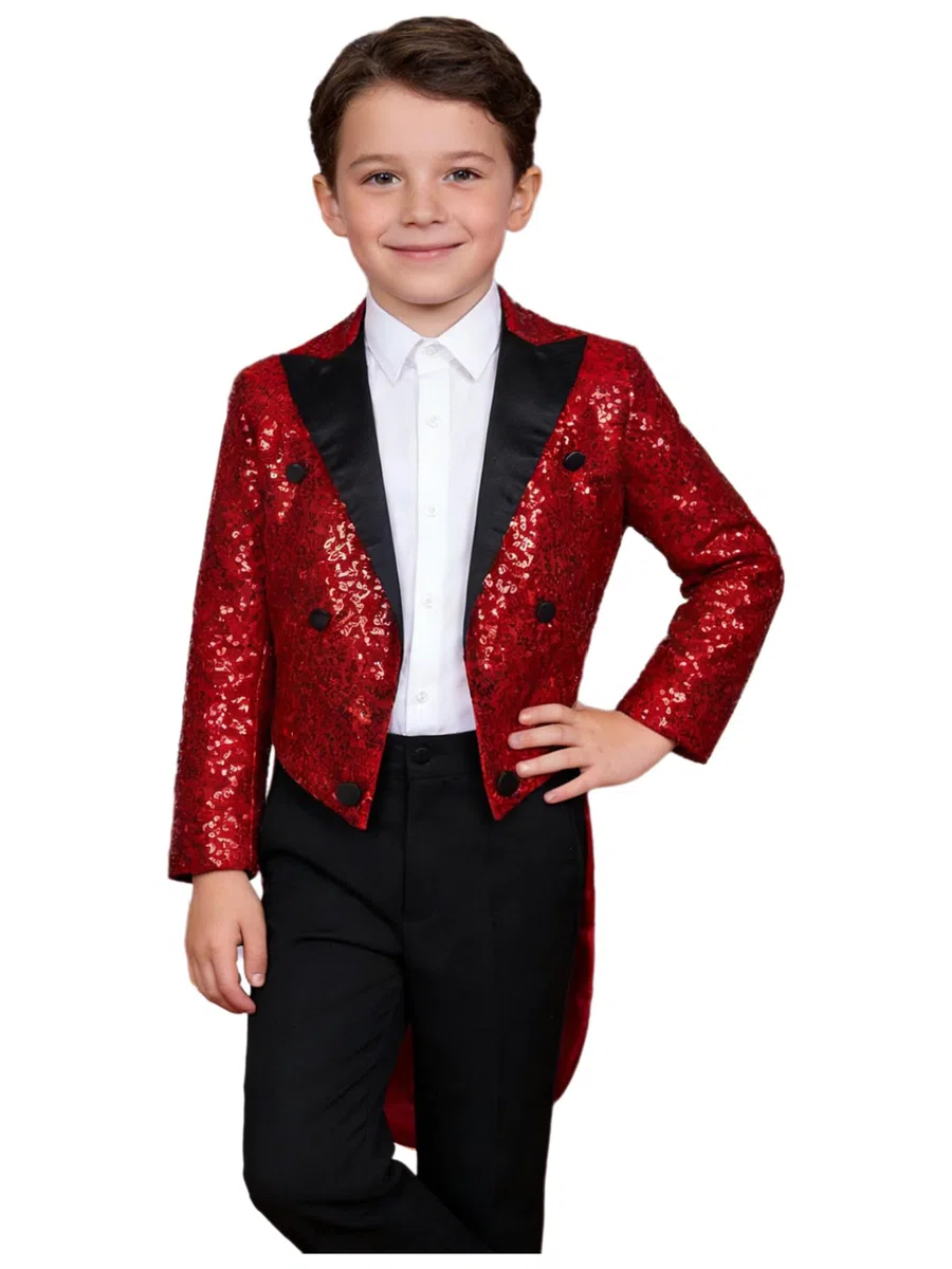 Hedmy Chaqueta Brillante de Fiesta para Niños Blazer Lentejuelas de Esmoquin con Solapa y Botones Cruzados Chaqueta de Mago 5-14 Años borgoña 5-6 años
