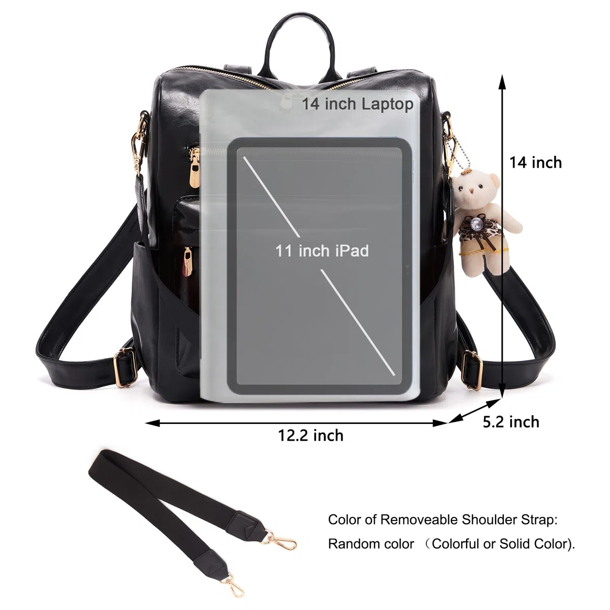 Mochila de moda para mujer, bolsos de diseño multiusos, bolso de hombro de cuero de la PU de viaje, cartera de 2 piezas, Negro, Mochilas Tote