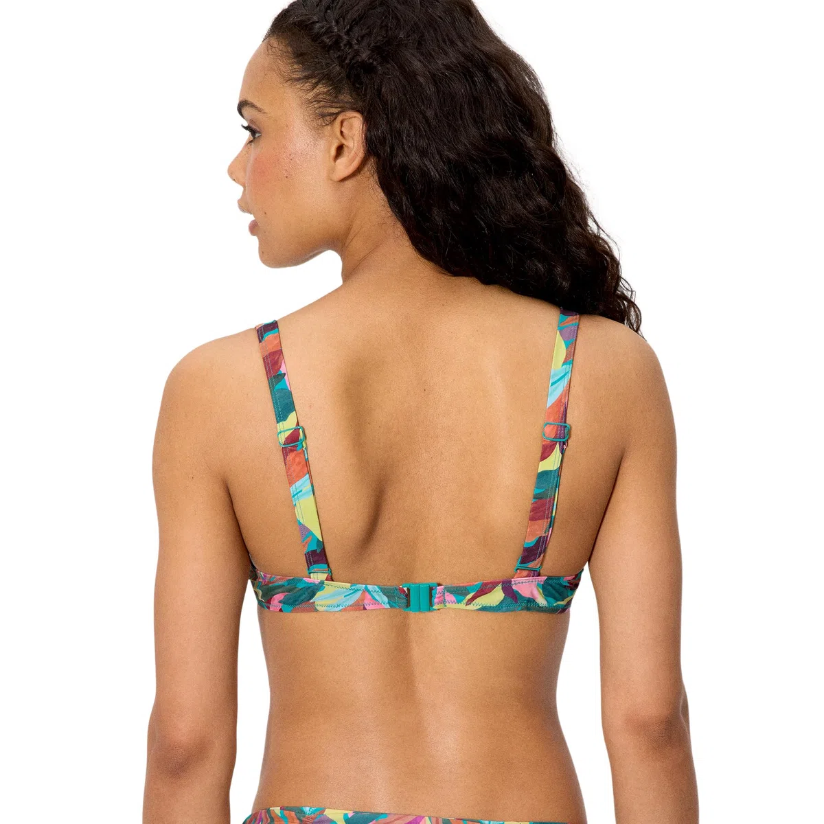 YSABEL MORA. Top Bikini con Aro Estampado Hojas Copa C. Patrón Clásico con Aro Y Relleno Fijo Que Ofrece Soporte Óptimo Gracias A Sus Tirantes Anchos Y Cierre De Broche .Colección Turquoise.