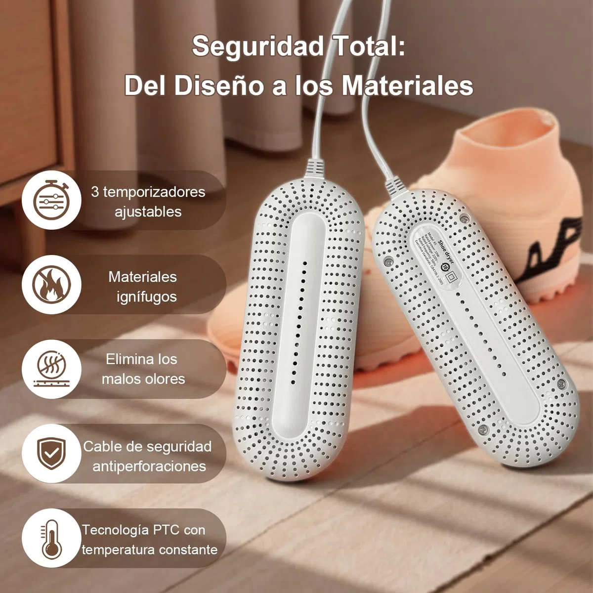 Secador de Zapatos Eléctrico, Elimina Malos Olores, Seca Zapatos y Botas, Apagado Automático con Temporizador, Ideal para Zapatos, Botas, Calcetines - Blanco