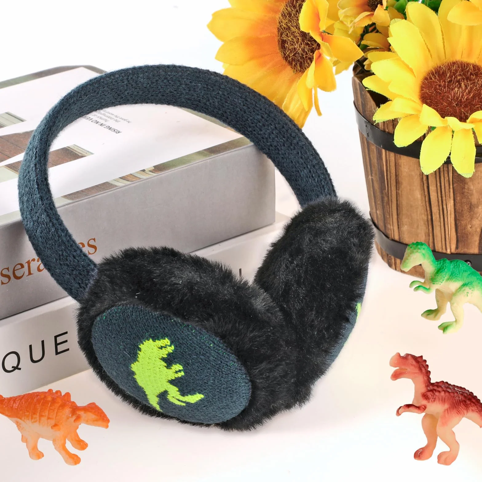 Orejeras Infantiles, Dinosaurio Suave Orejeras de Invierno Ajustables Orejeras de Felpa Cálido para Niños Actividades Aire Libre en Invierno