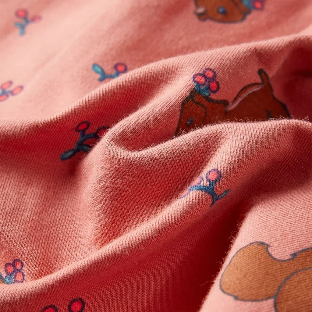 Vestido infantil rosa viejo para niñas de 1,5 a años, manga larga, algodón, elastano, estampado de ardilla, transpirable, cómodo para el día a día, fiestas de cumpleaños, guardería y