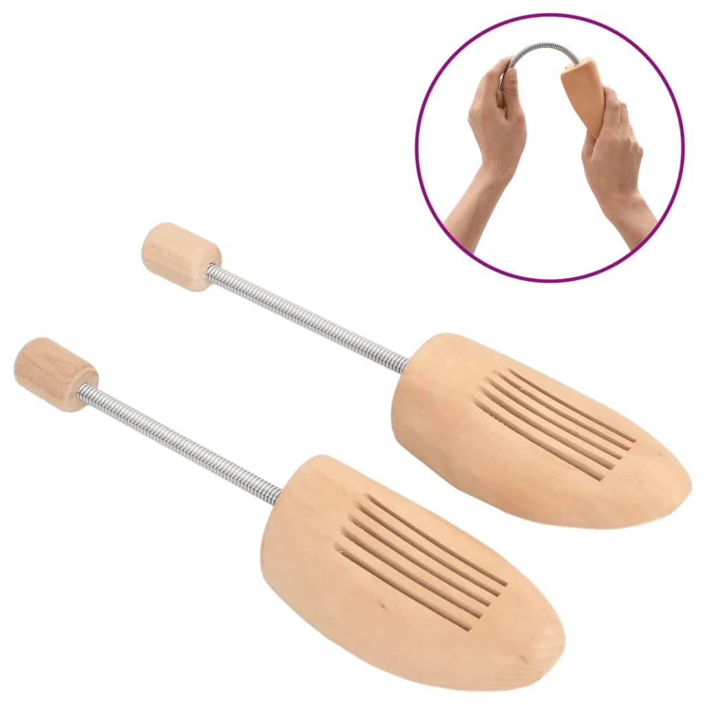 Horma de zapatos de madera maciza Lotus 2 pares EU 43-46 con muelle en espiral ajustable, ancho para botas de piel, compacta, inodora, cuidado de zapatos, formas, estiramiento, sin arrugas