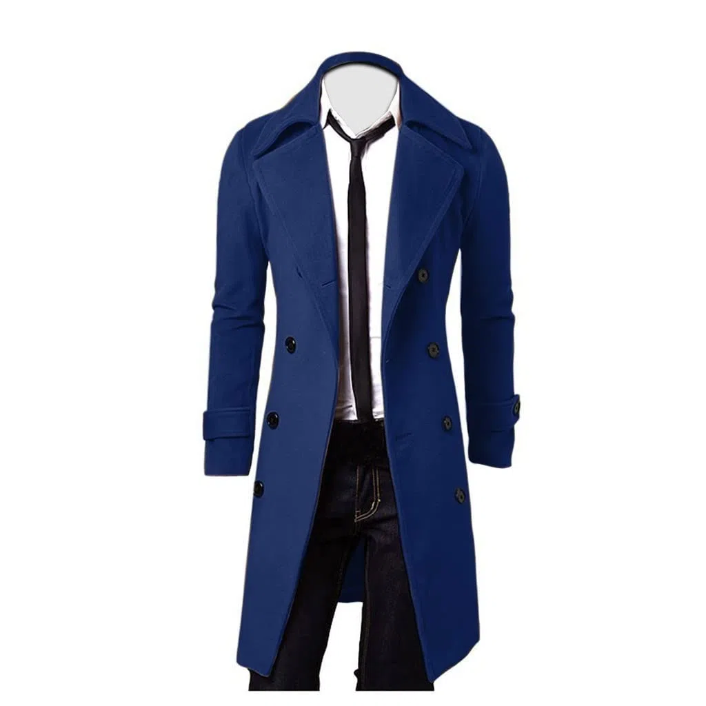 Abrigo de negocios para hombre, invierno, abrigo de lana con solapa larga, con botones, gabardina a prueba de viento, abrigo cálido para hombre, elegante y elegante
