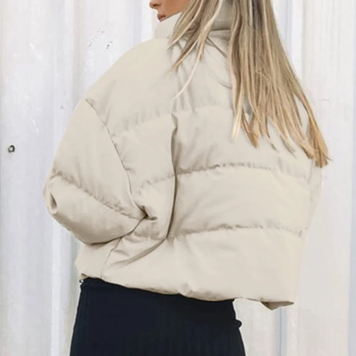 Chaqueta de entretiempo para mujer, chaqueta acolchada ligera con bolsillos, chaqueta de otoño, chaqueta de invierno para mujer, corta y cálida, cuello alto, abrigo de invierno, chaqueta