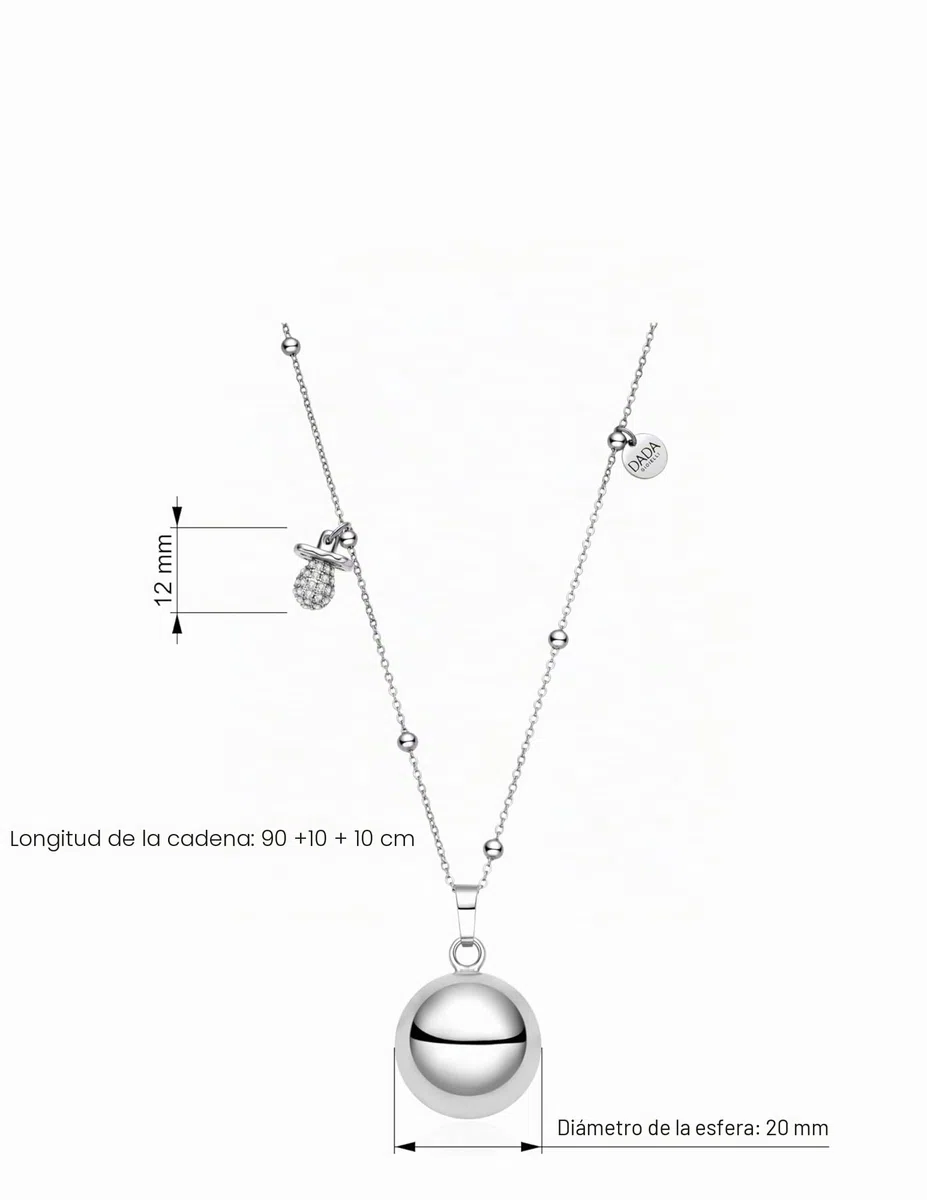 Dada Gioielli - Collar Campana Llamador Ángel Embarazo – Joya sonora Buena Suerte para mamá y bebé Piecito, Trébol, Corazón, Osito, Chupete