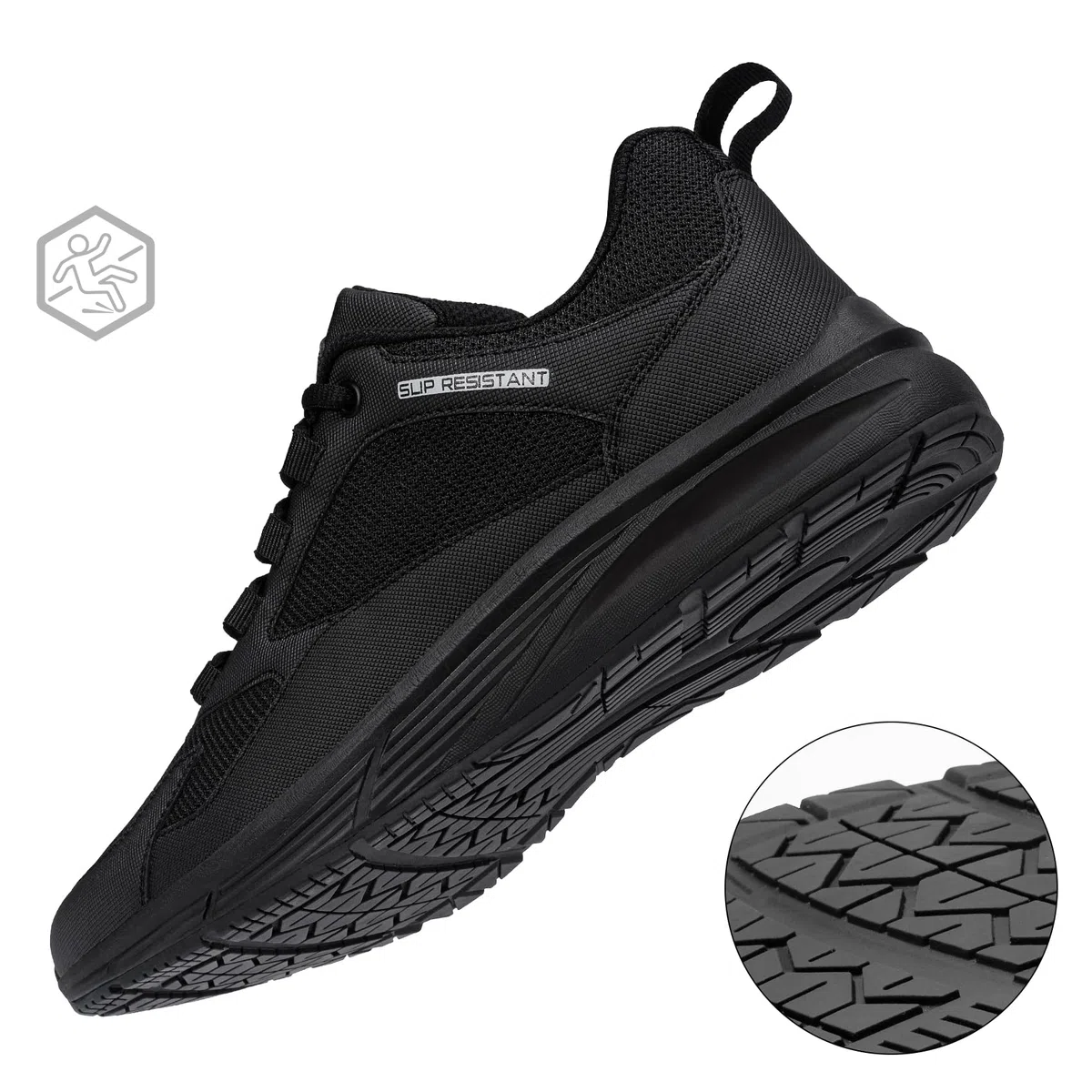 LARNMERN Hombre Zapatos de Cocina Trabajo Antideslizantes Zapatos Hosteleria Zapatillas Cocina Food Service Shoe Camarero Sanitario,Microfibra Negro//42.5 EU