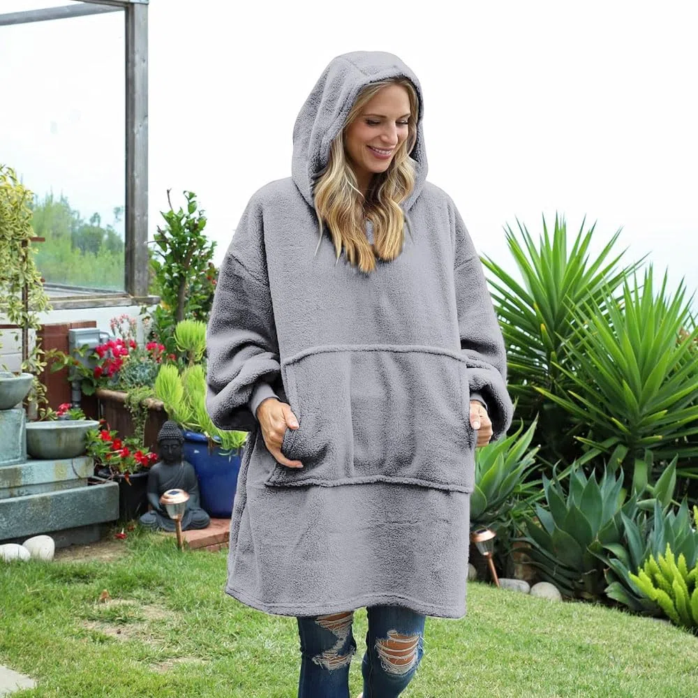 Voarge Sudadera con capucha y mangas, manta con capucha, manta de techo, manta portátil, como regalo para mujeres y mujeres