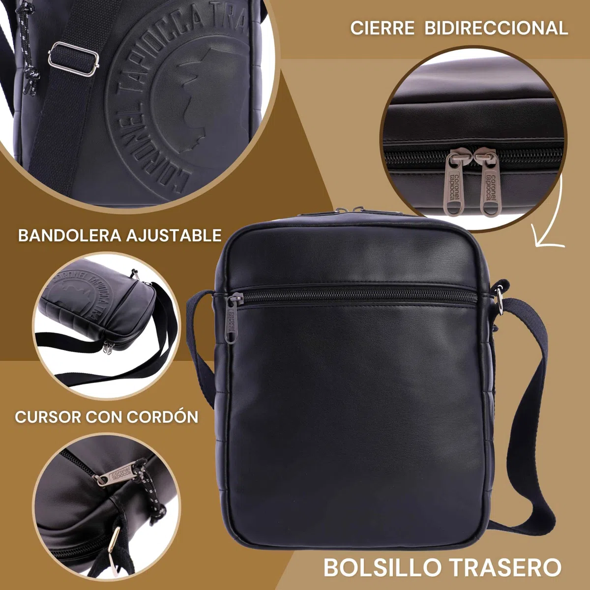 Coronel Tapioca - Bandoleras Hombre - Bolso Hombre - Bolso hombre bandolera - Bolso Bandolera hombre - Bandolera piel Grande hombre mariconera para uso diario, casual, viaje o negocios