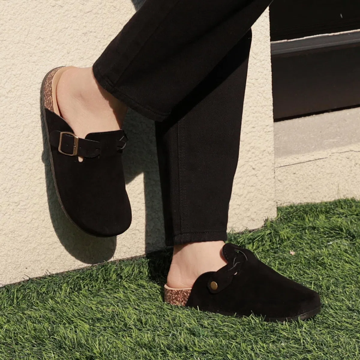 Zuecos y Mules para Hombre,Unisex Clog Pantuflas de Piel,Sandalias y Mulas de Piel con Corcho