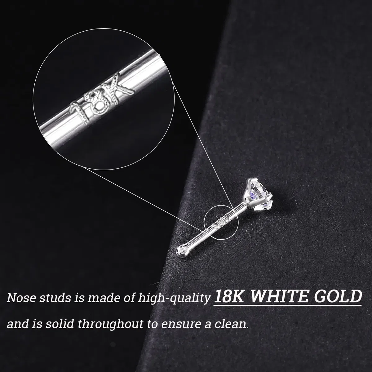 ZS 18K Oro Real 20G Nariz Anillo para Mujeres Hombres, 1.5mm 2mm 3mm CZ Diamante Simulado, Sólido 7mm Piercing Nariz Stud Joyas para el Cuerpo