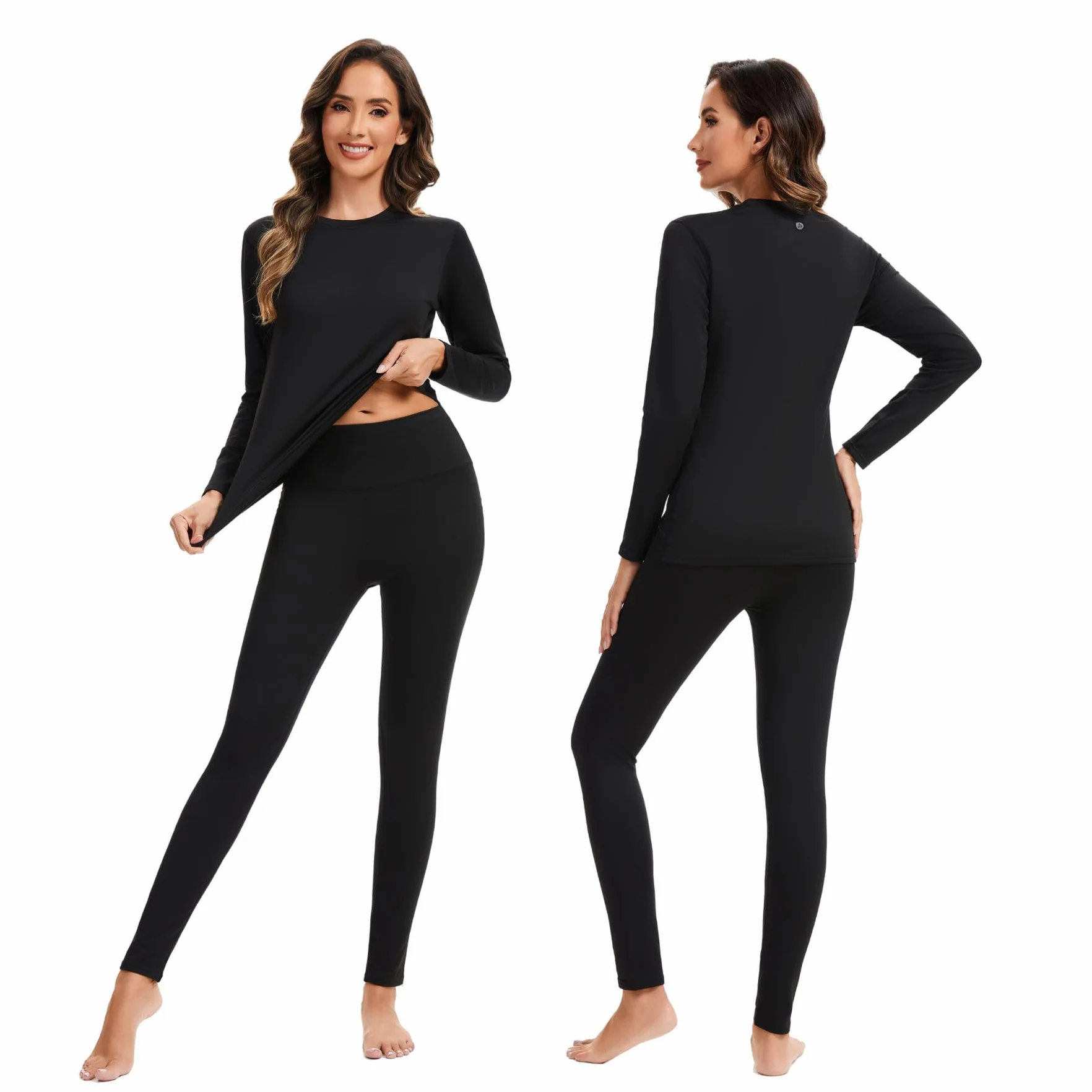 AMZSPORT Ropa Interior Térmica para Mujer - Conjunto de Invierno con Camiseta de Larga Manga y Pantalones, Funcional y Transpirable para Esquí
