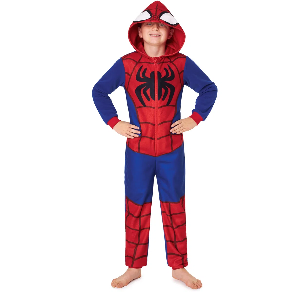 Marvel Spiderman Pijama Entero Niño, Acogedor Mono Pijama Polar, Todo en Uno Encapuchado Ropa de Dormir, Regalos para Niños