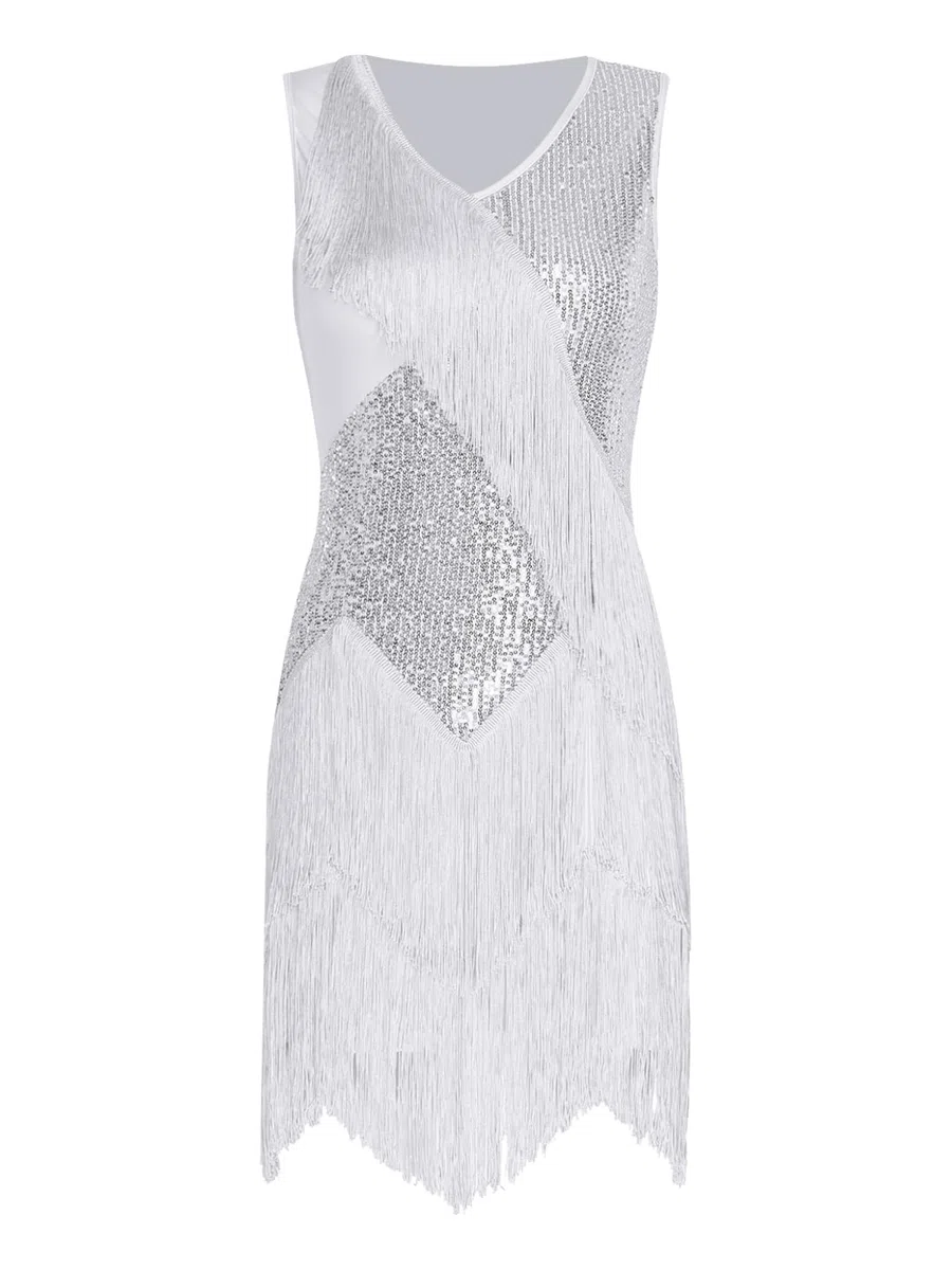 TTAO Vestido de baile latino para mujer, sin mangas, con flecos, borla, vintage, de los años 20, para cóctel, baile, tangos, salsa