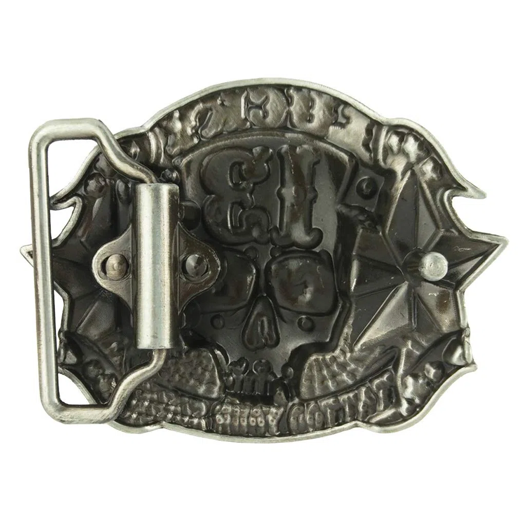 Hebilla de Cinturón de Calavera Vaquero Occidental - Metal Lucky 13 para Hombre, Cabeza de Fantasma Gótica, 3.1 x 2.5 Pulgadas, 2.33 oz