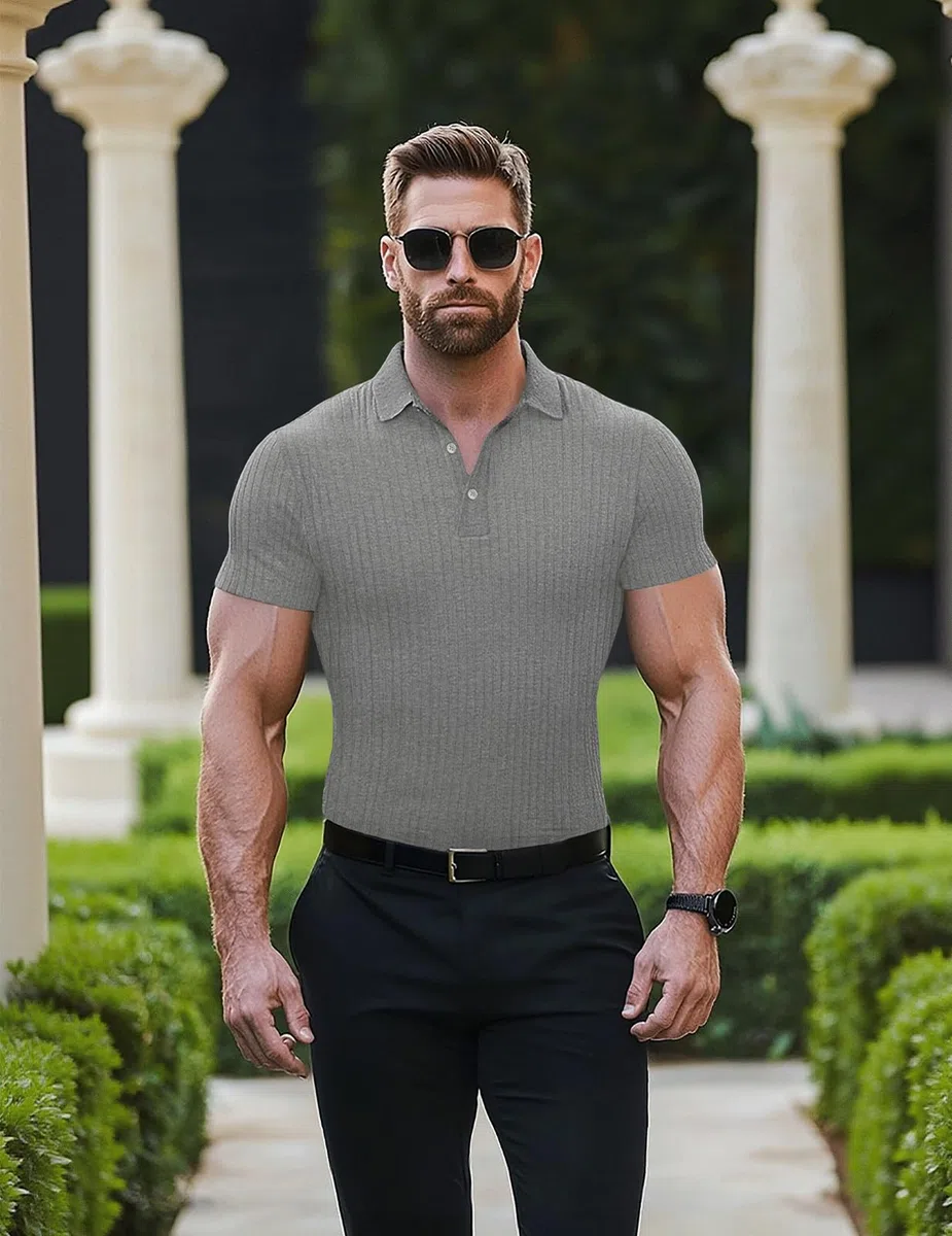 Muscle Cmdr Polo de Manga Larga/Corta para Hombre, Camiseta Informal de algodón Ajustada