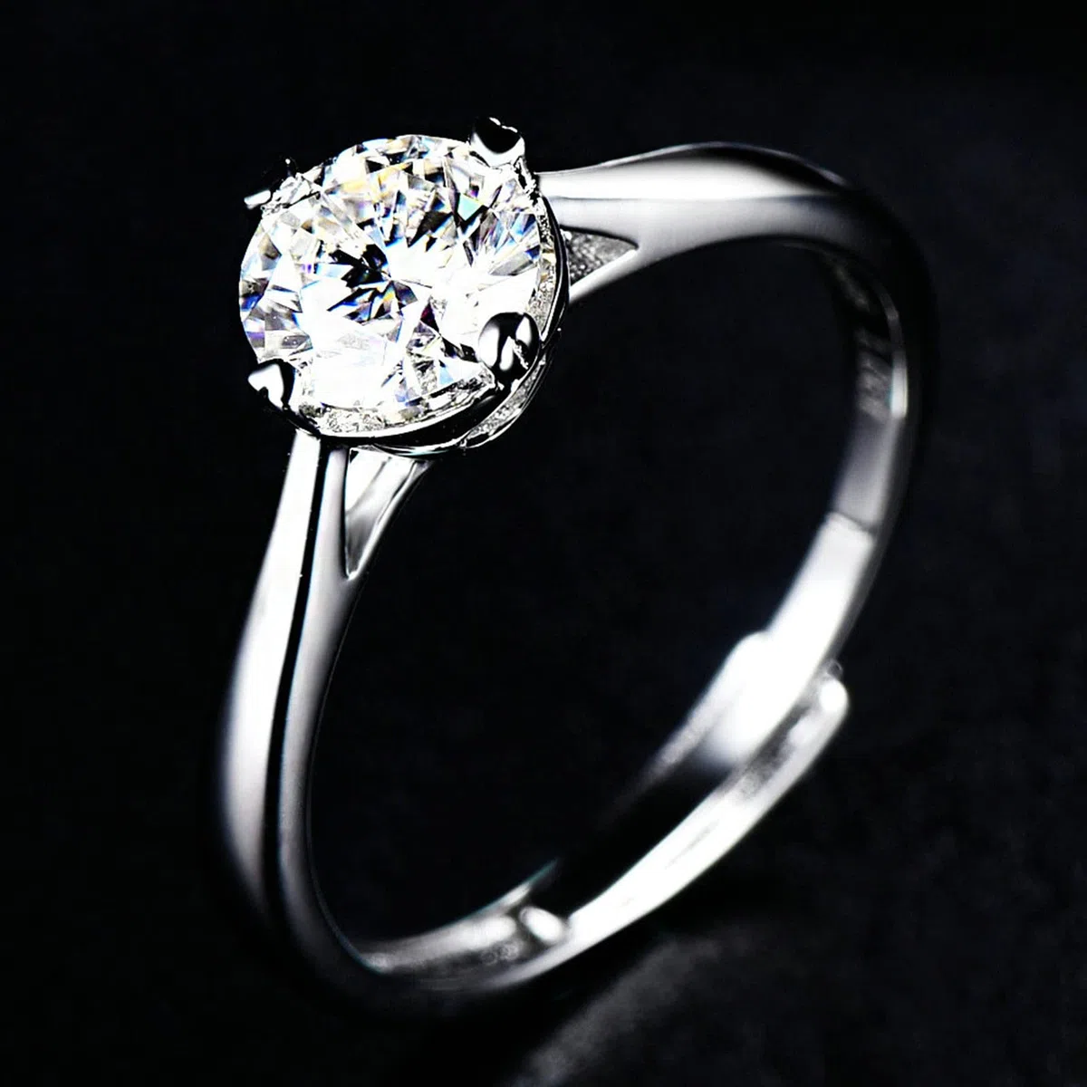 Anillos de boda únicos de plata de ley, anillos ajustables para adolescentes, anillo de compromiso moissanita, plata de ley 925 real, estilo clásico, 4 puntas con incrustaciones de corazón, anillos de