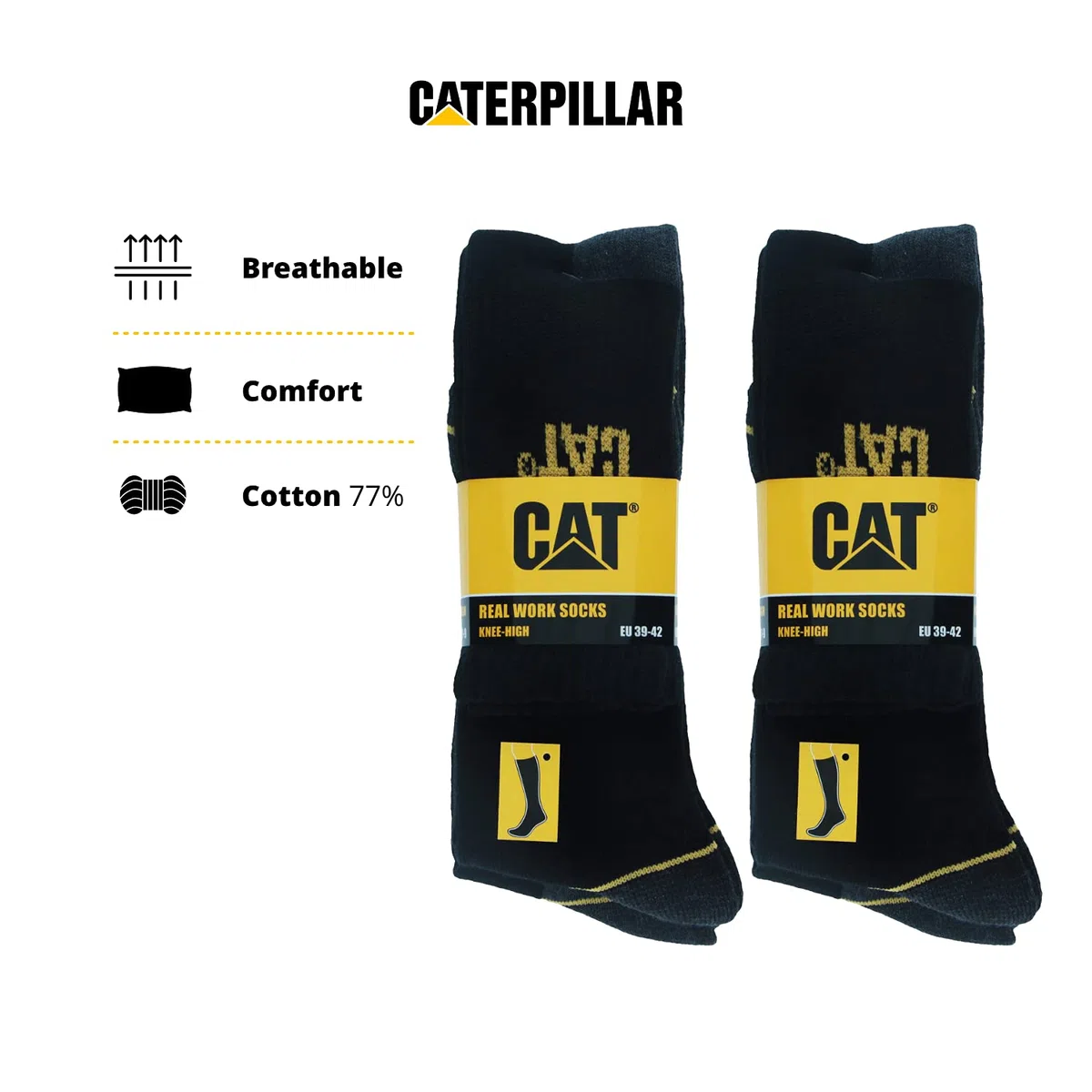 Caterpillar 4 Pares Calcetines Largos de Trabajo para Hombres Reforzados en el Talón y Punta, Algodón