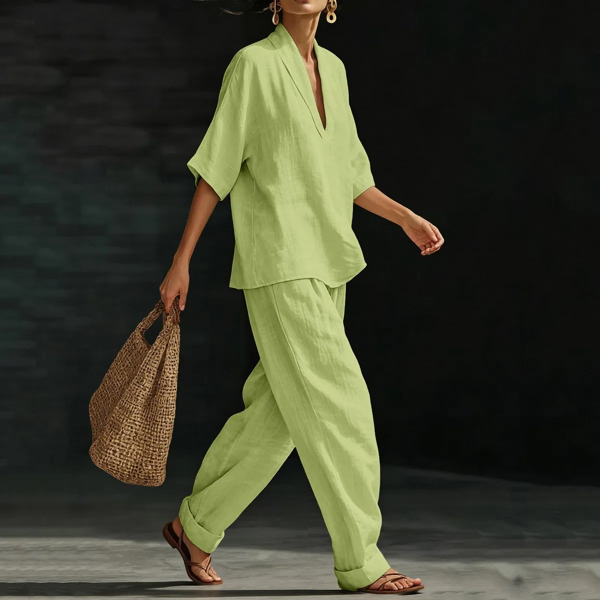 Conjunto Mujer Dos Piezas Verano Casual Elegante Lino Y Algodón Chandal Completo Camisa Y Pantalon Holgado Conjunto Deportivo Cintura Alta Ropa Deportiva Talla Grande Diarios Casa Playa Vacaciones