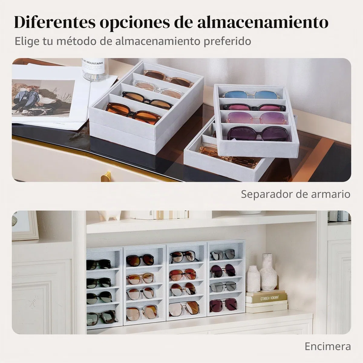 Lolalet Bandeja Organizador de Gafas de Sol, 8 Compartimentos para Gafas de Ante, Estante de Almacenaje para Gafas de Sol para Mujeres y Hombres