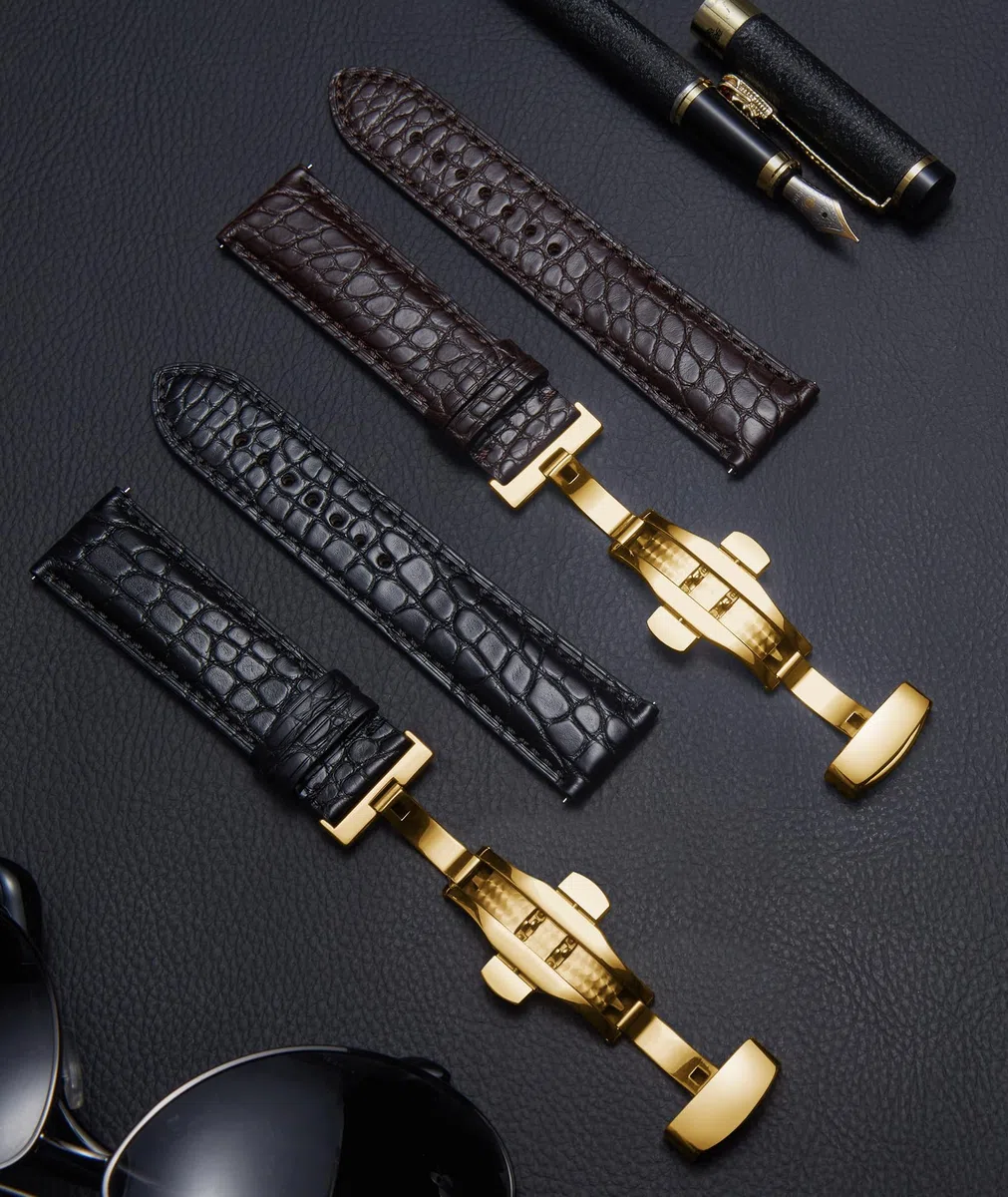 BINLUN Correa Reloj de Cuero Correas Piel de Cocodrilo Relieve para Hombre Mujer 18 mm 19 mm 20 mm 21 mm 22 mm Hebilla Plegable de Liberación Rápida Moda Clásica Artesanal
