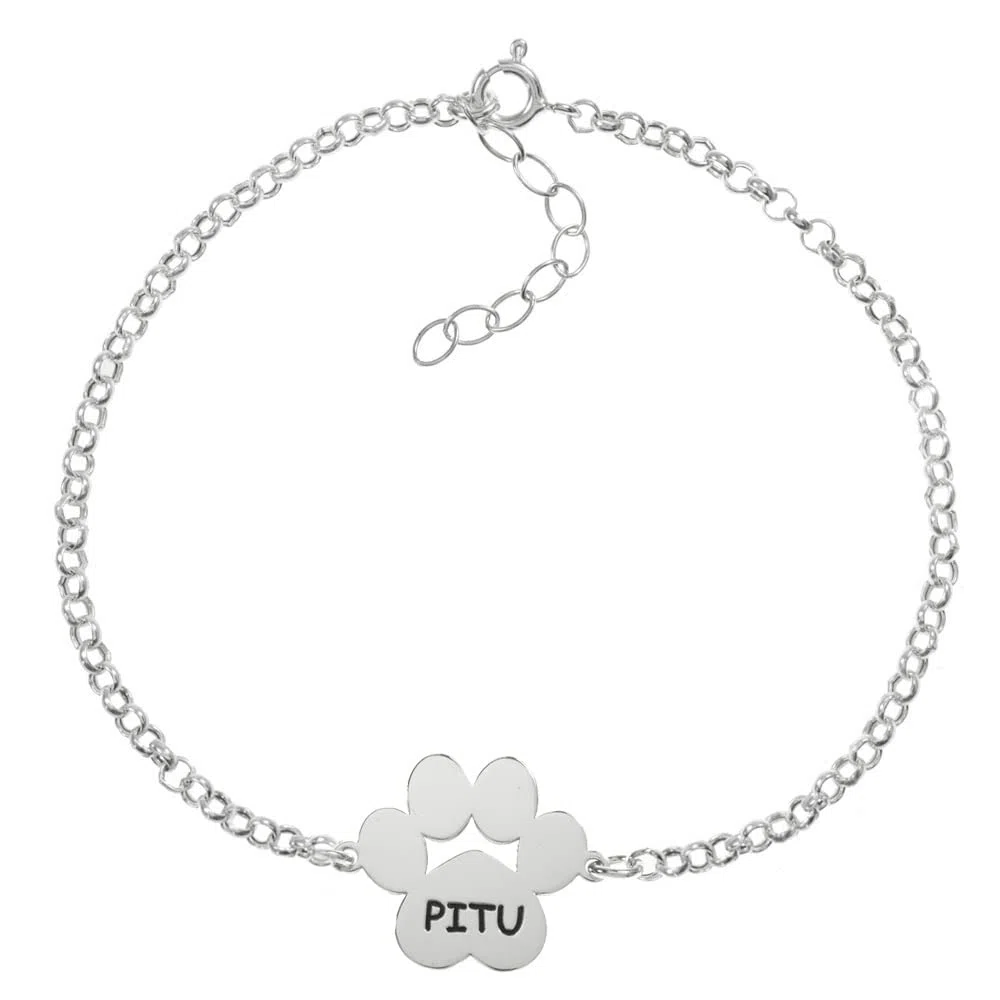 Pulsera huella con nombre de perro personalizado de Plata 925 - Pulsera perro personalizada - Pulsera nombre de perro Plata 925